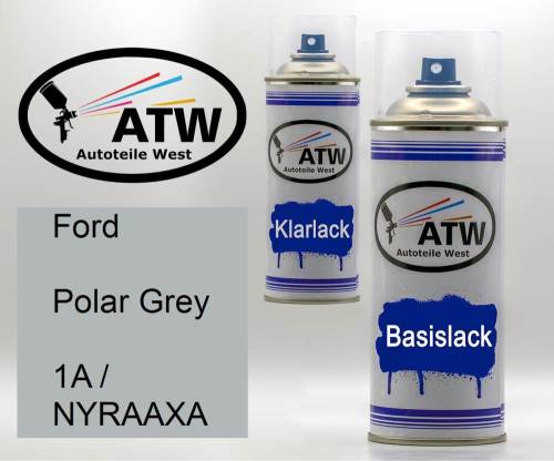 Ford, Polar Grey, 1A / NYRAAXA: 400ml Sprühdose + 400ml Klarlack - Set, von ATW Autoteile West.